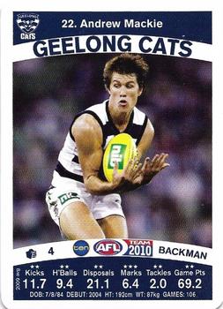 2010 Team Zone AFL Team #22 Andrew Mackie Front